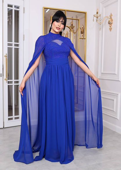 Glamour Embellished Cape Sleeve Evening Gown (📹)