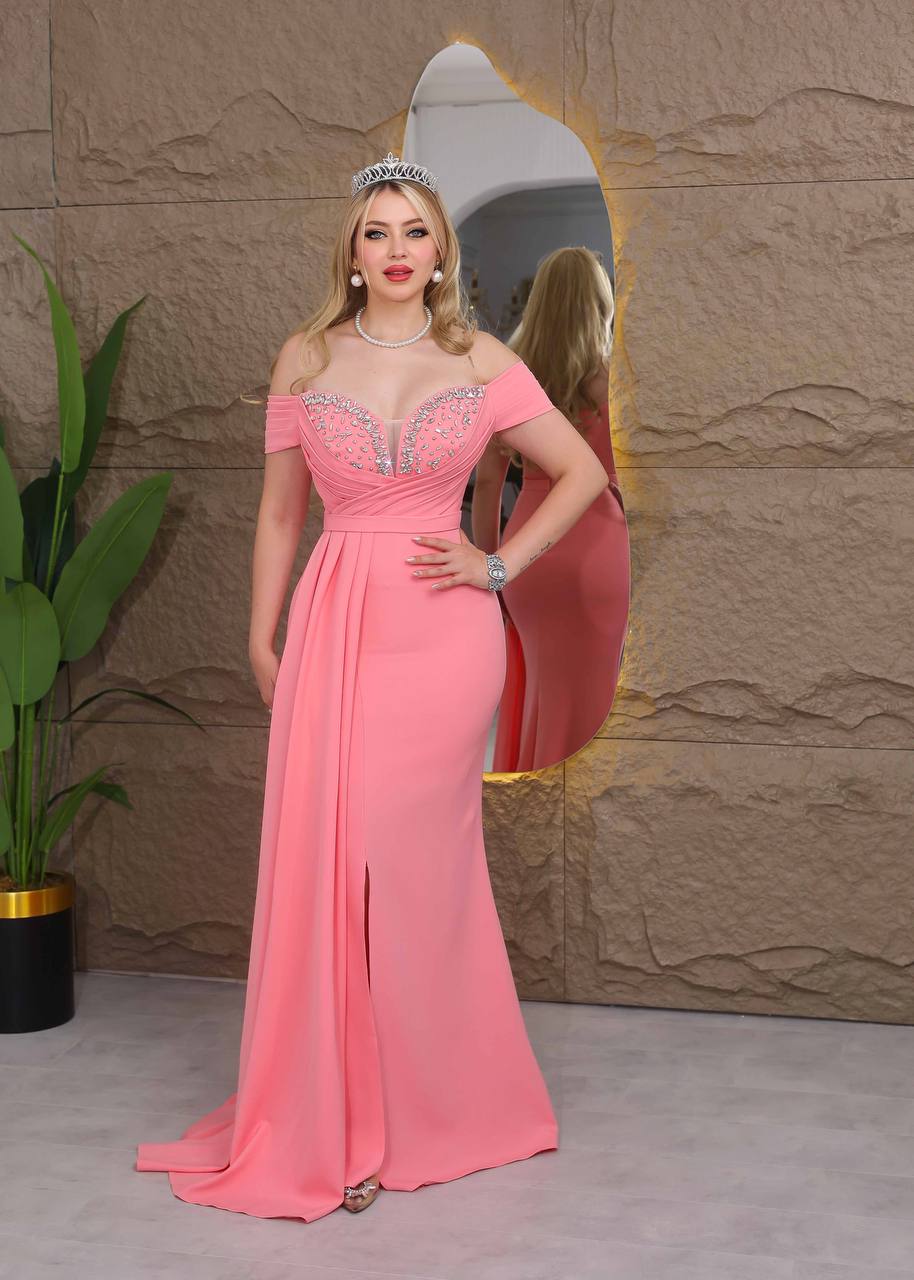 Royal Glamour Beaded Off-Shoulder Evening Gown