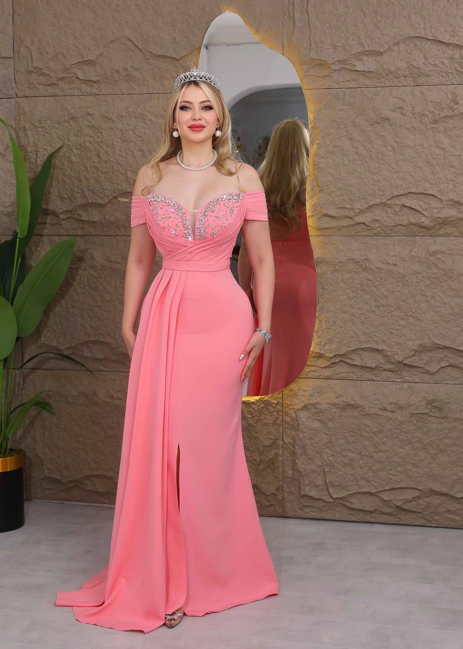 Royal Glamour Beaded Off-Shoulder Evening Gown