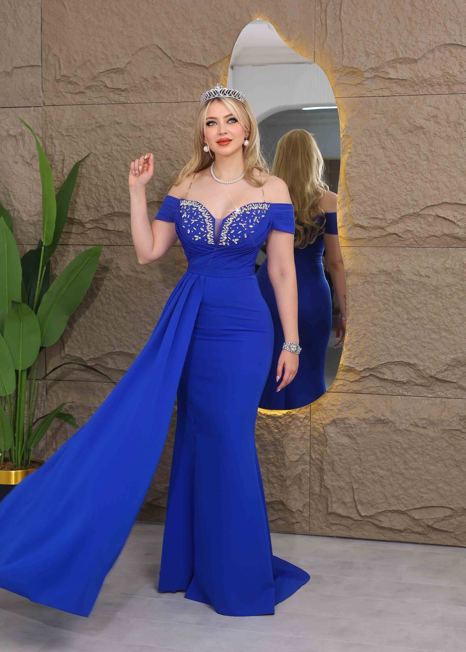 Royal Glamour Beaded Off-Shoulder Evening Gown