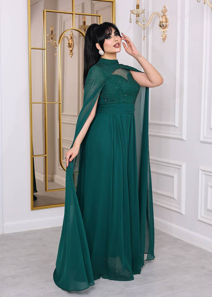 Glamour Embellished Cape Sleeve Evening Gown (📹)