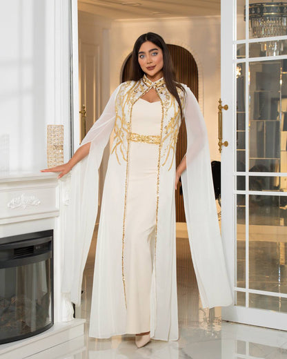 Regal Embroidered Cape Evening Gown(📹)