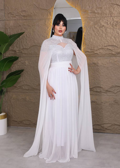 Glamour Embellished Cape Sleeve Evening Gown (📹)