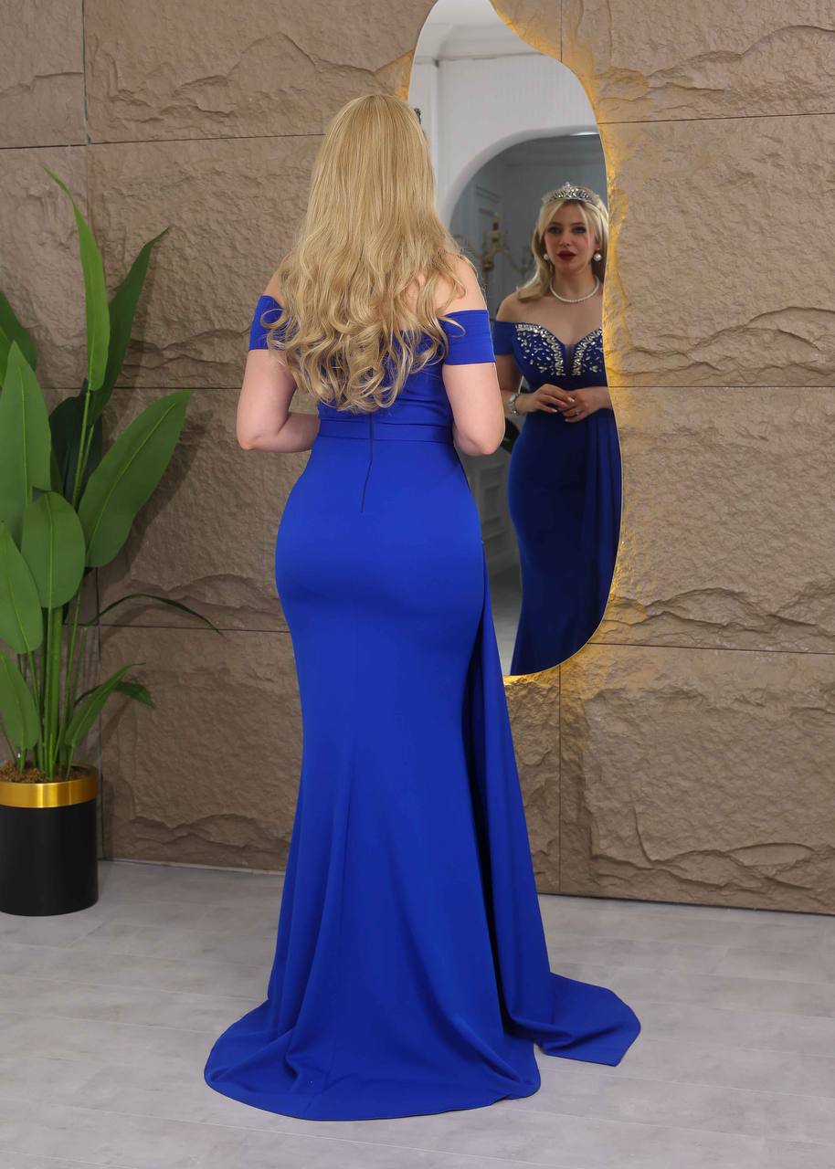 Royal Glamour Beaded Off-Shoulder Evening Gown