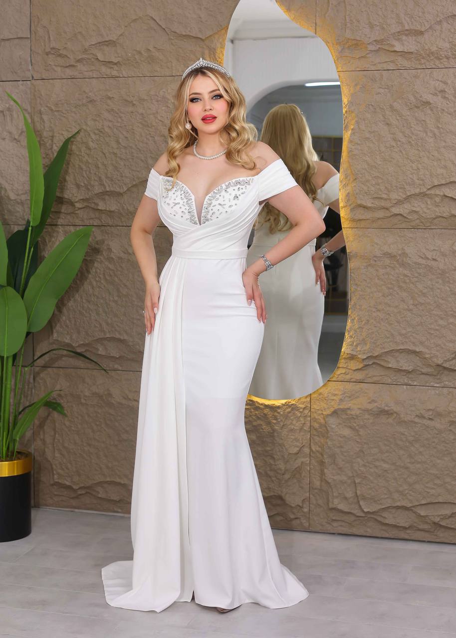 Royal Glamour Beaded Off-Shoulder Evening Gown