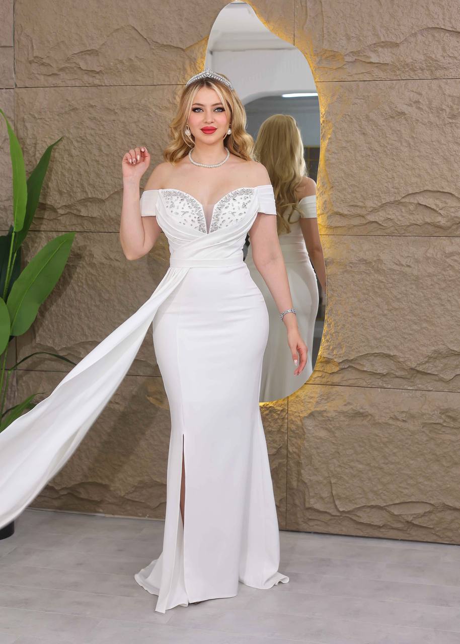 Royal Glamour Beaded Off-Shoulder Evening Gown