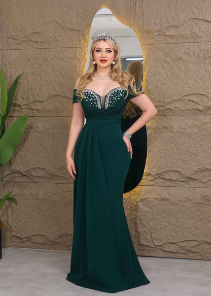 Royal Glamour Beaded Off-Shoulder Evening Gown