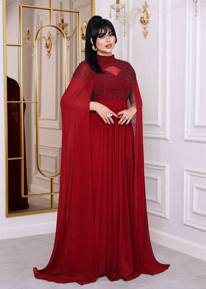 Glamour Embellished Cape Sleeve Evening Gown (📹)