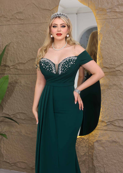 Royal Glamour Beaded Off-Shoulder Evening Gown