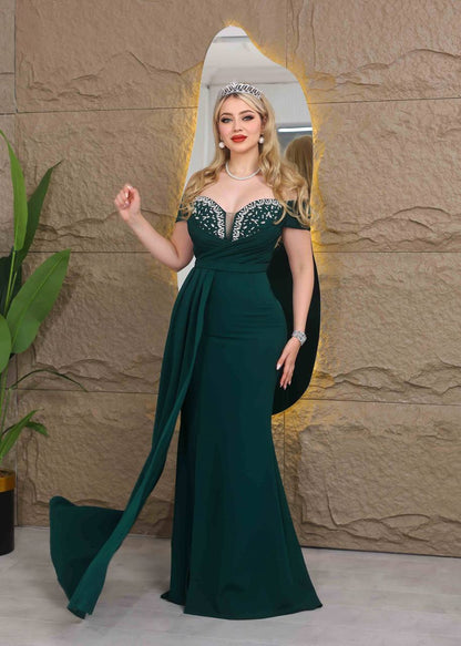 Royal Glamour Beaded Off-Shoulder Evening Gown