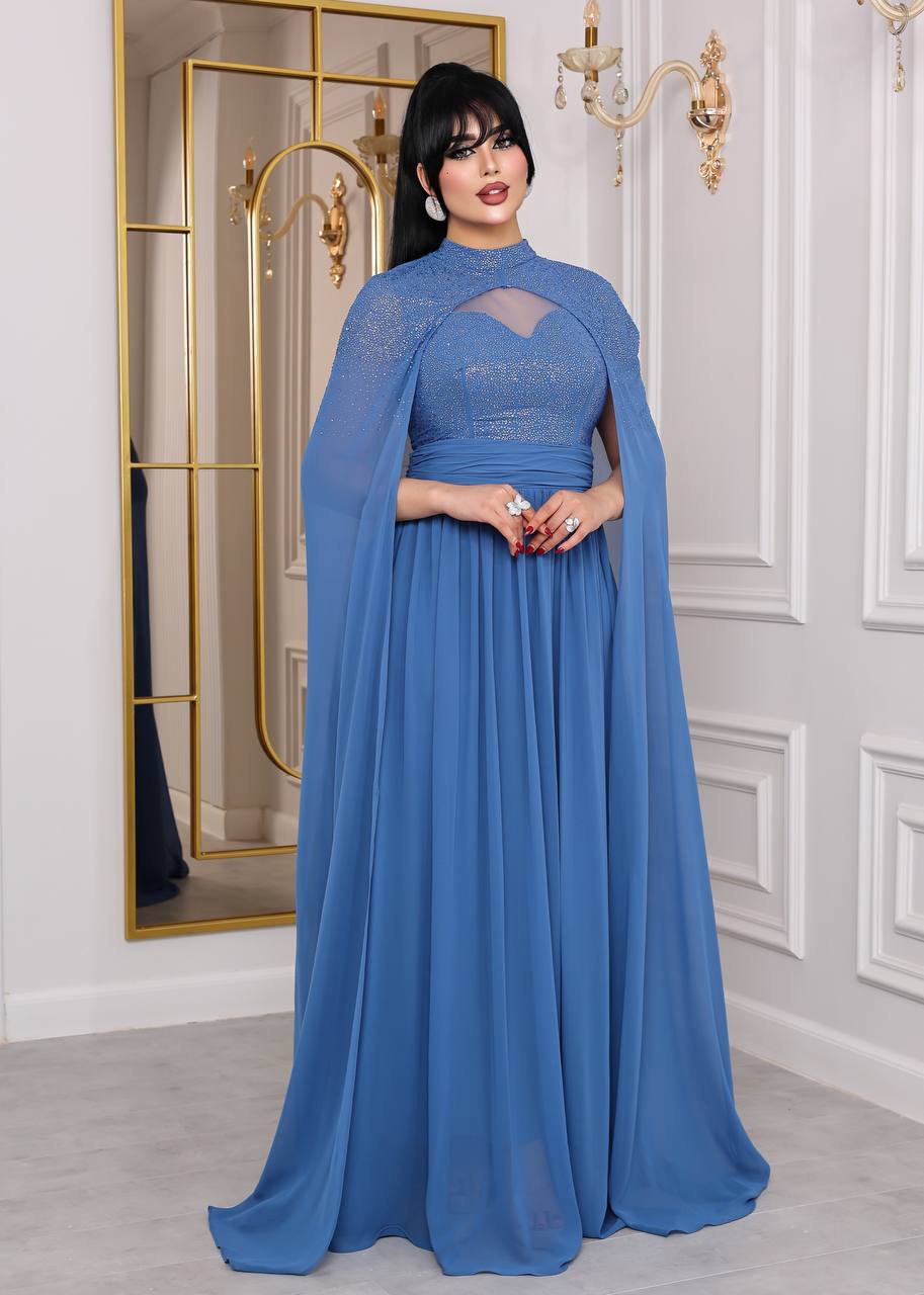 Glamour Embellished Cape Sleeve Evening Gown (📹)