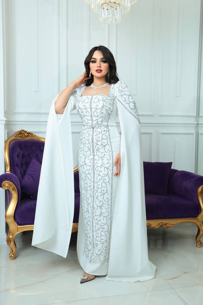 Elegant Evening Gown with Cape Sleeves(📹)