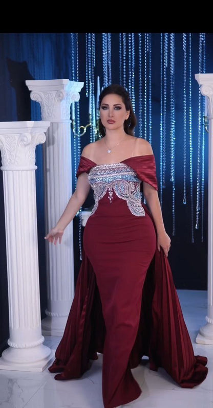 Royal Embellished Off-Shoulder Gown with Intricate Beading (📹)