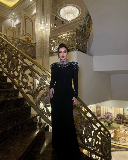 Product Name: Regal Embellished High-Neck Formal Evening Gown (📹)