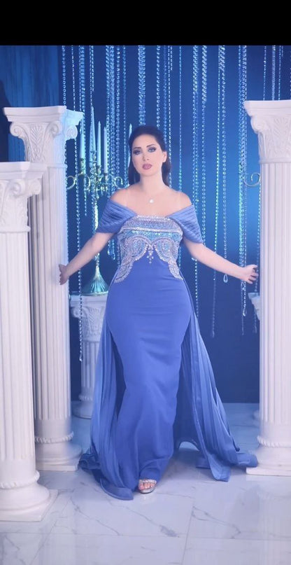 Royal Embellished Off-Shoulder Gown with Intricate Beading (📹)