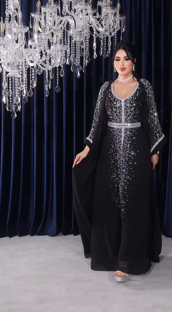 Embellished Cape Gown with Crystal Details