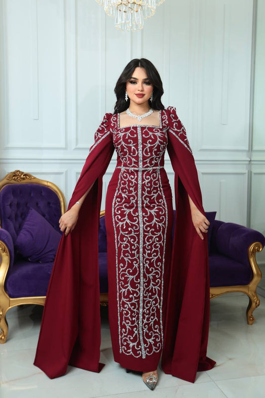 Elegant Evening Gown with Cape Sleeves(📹)