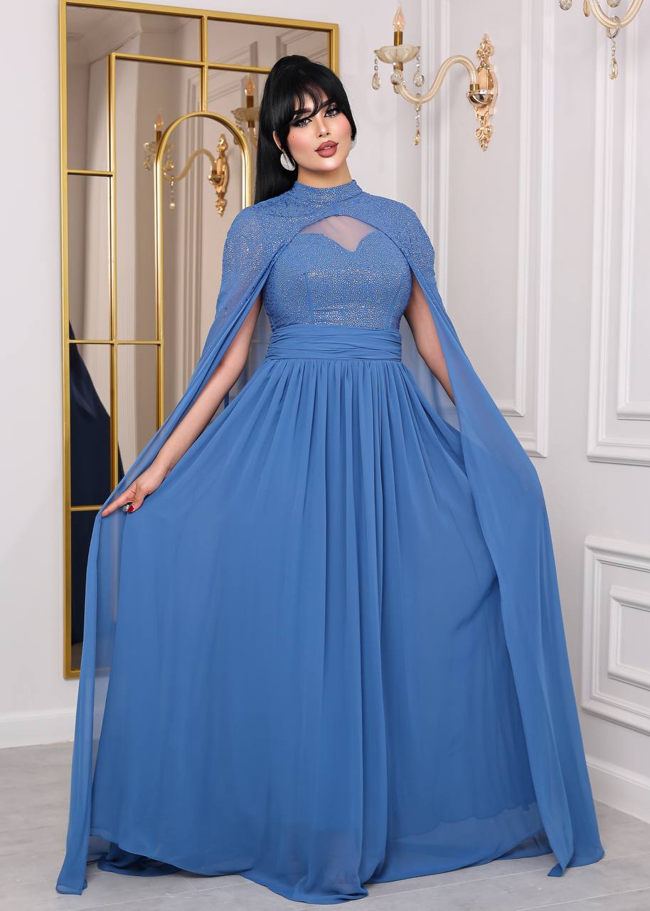 Glamour Embellished Cape Sleeve Evening Gown (📹)