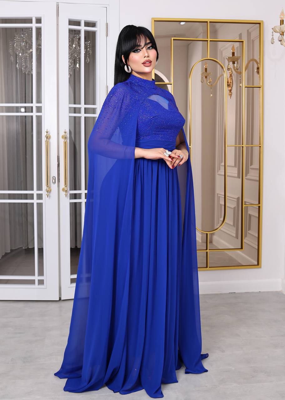 Glamour Embellished Cape Sleeve Evening Gown (📹)