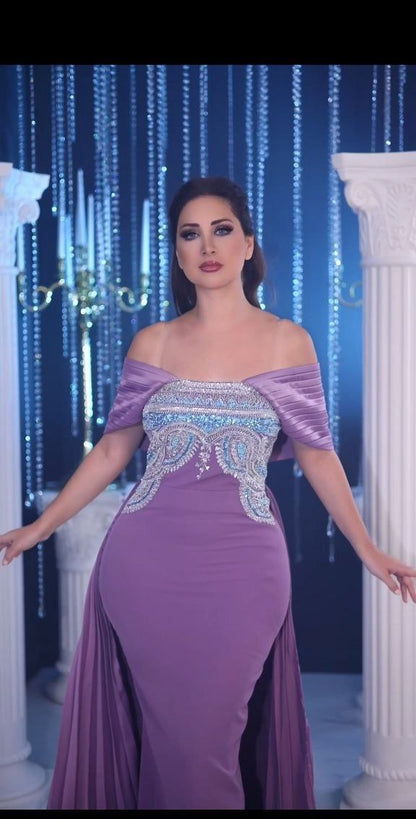 Royal Embellished Off-Shoulder Gown with Intricate Beading (📹)