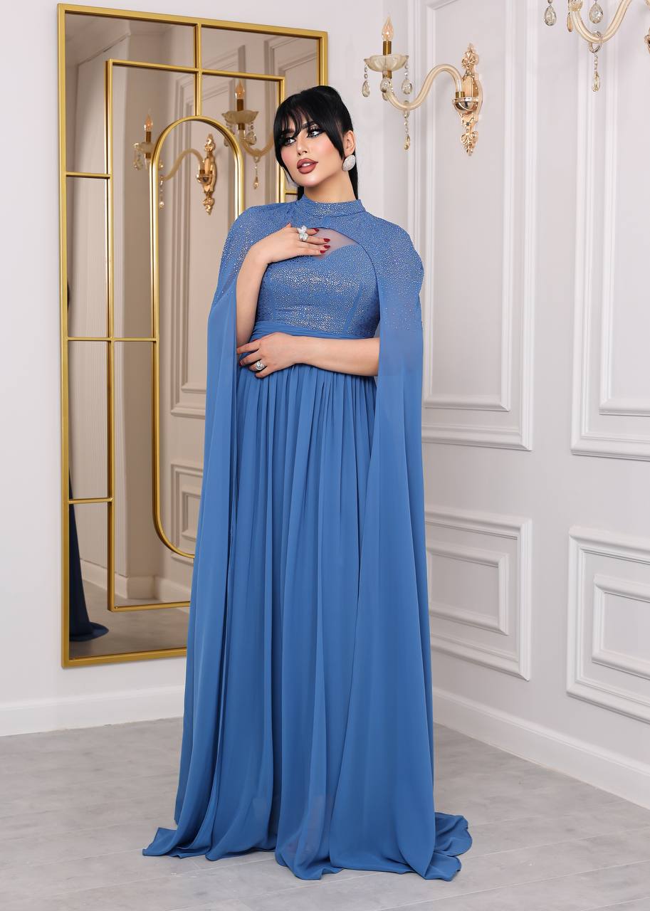 Glamour Embellished Cape Sleeve Evening Gown (📹)