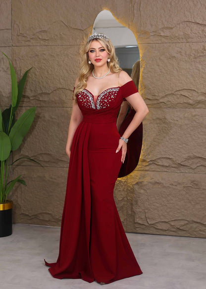 Royal Glamour Beaded Off-Shoulder Evening Gown