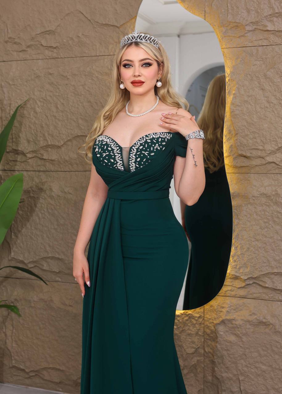 Royal Glamour Beaded Off-Shoulder Evening Gown