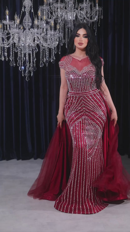 Crystal Glamour Beaded Evening Gown(📹)