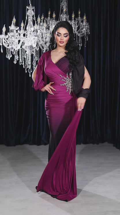 Elegant Draped Crystal Beaded Evening Gown (📹)