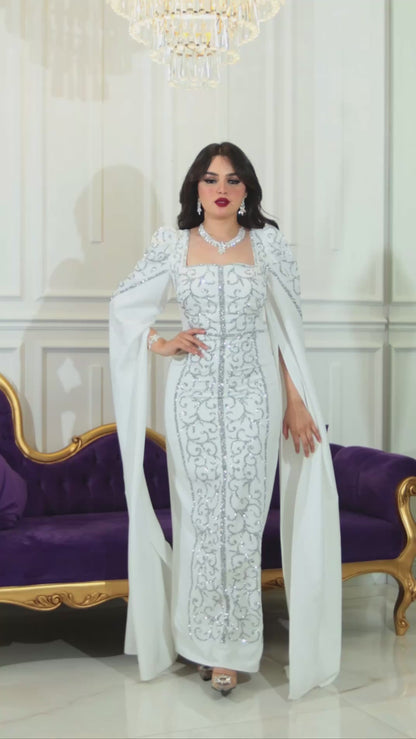 Elegant Evening Gown with Cape Sleeves(📹)