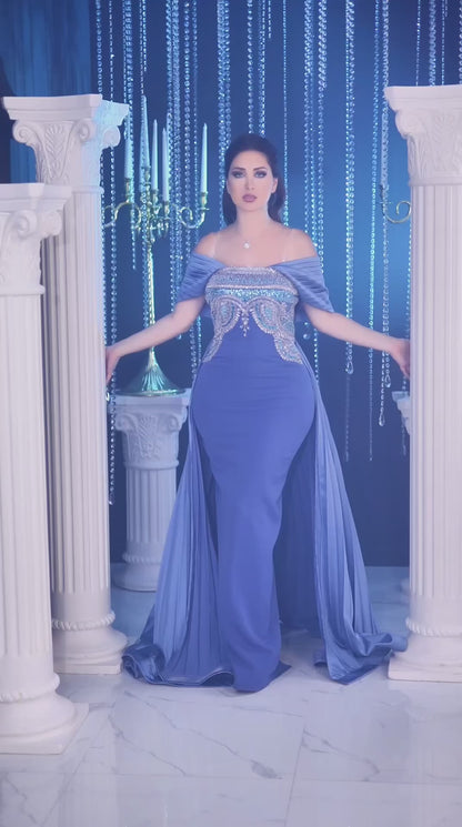 Royal Embellished Off-Shoulder Gown with Intricate Beading (📹)